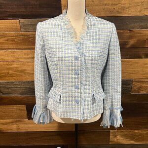 Women's Beautiful Spring Fashion Instinct Blue & White Tweed Blazer, Size 8